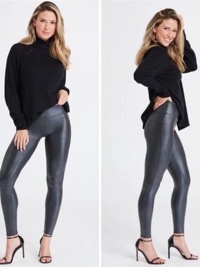 SPANX Faux Pebbled Leather Black Leggings